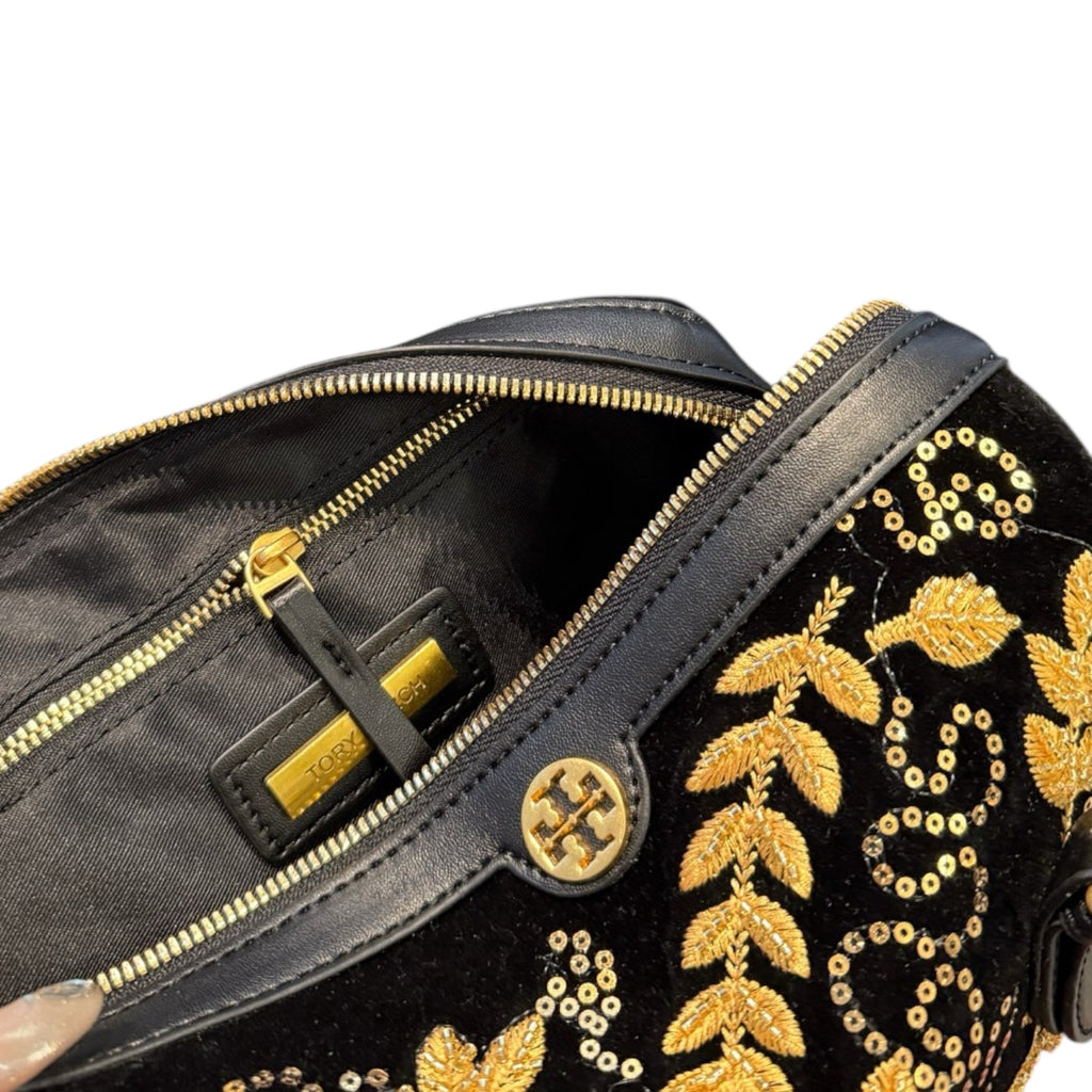 Tory Burch Embroidered Velvet Satchel Bag