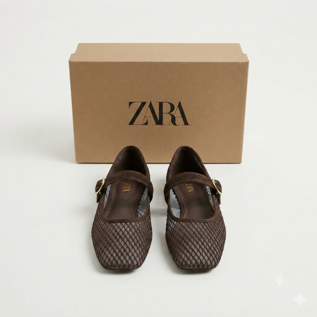 Zara Mesh Mary Jane Ballet Flats