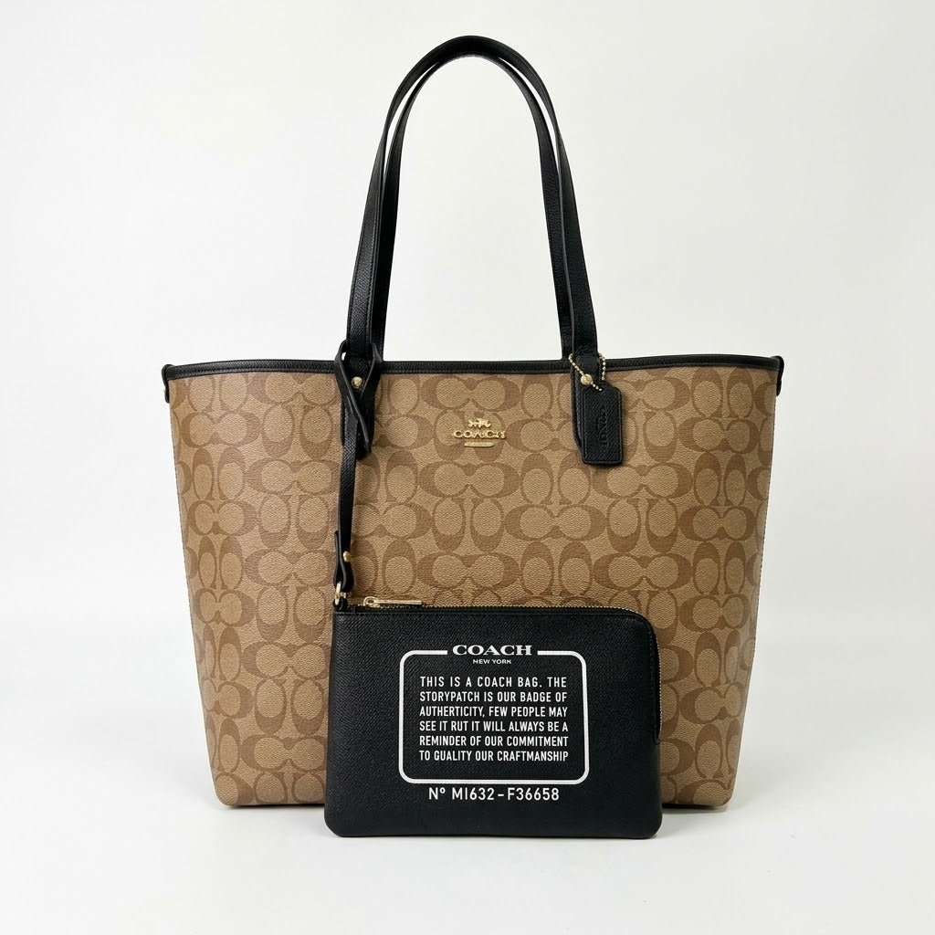 Coach Reversible City Tote with Removable Pouch-Double sided
