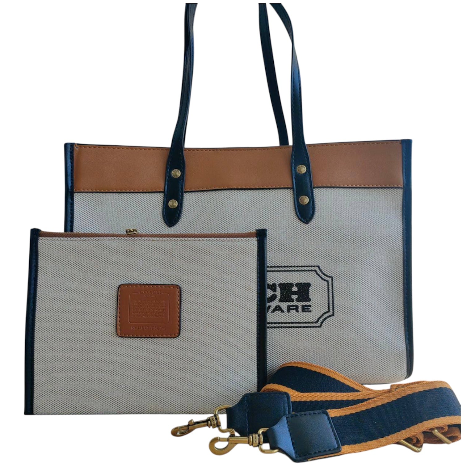 Coach Tote Bag with Removable Pouch & Web Strap