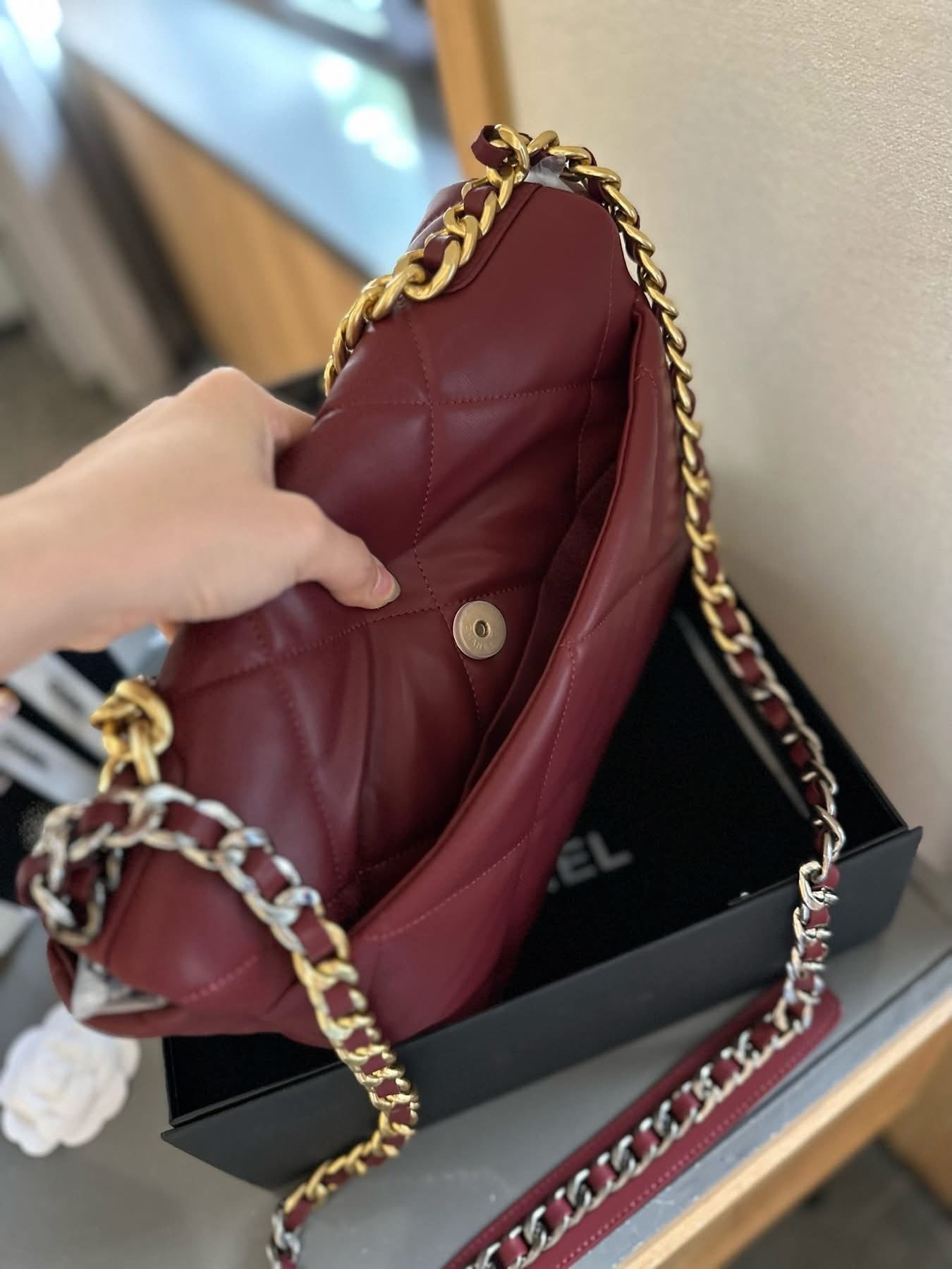 Chanel 19 Flap Bag in Burgundy Leather