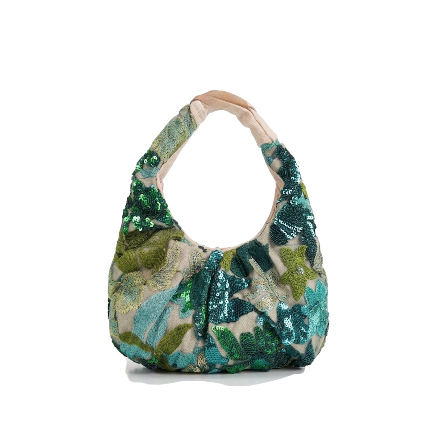 Floral Embroidered Sequin Hobo Bag