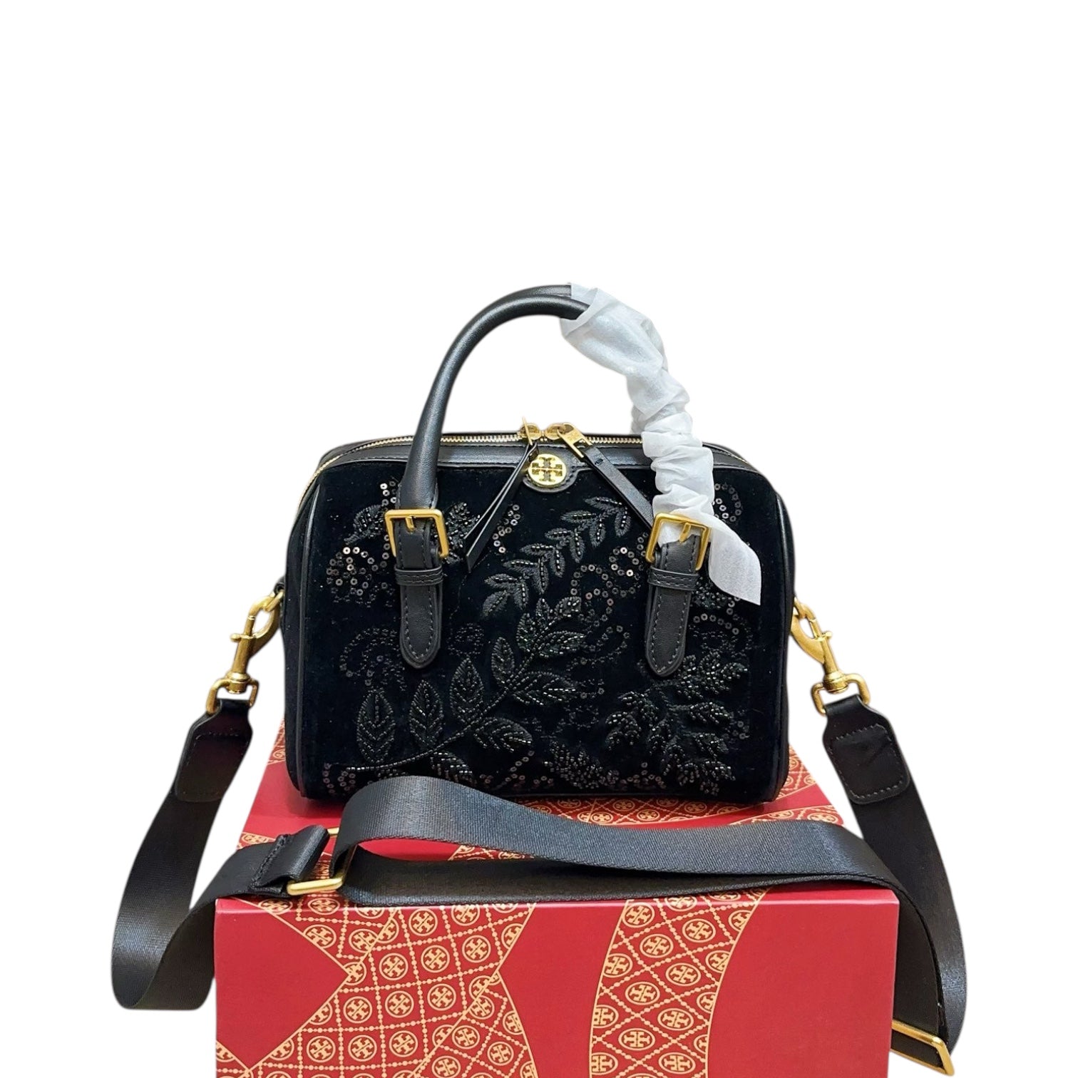 Tory Burch Embroidered Velvet Satchel Bag
