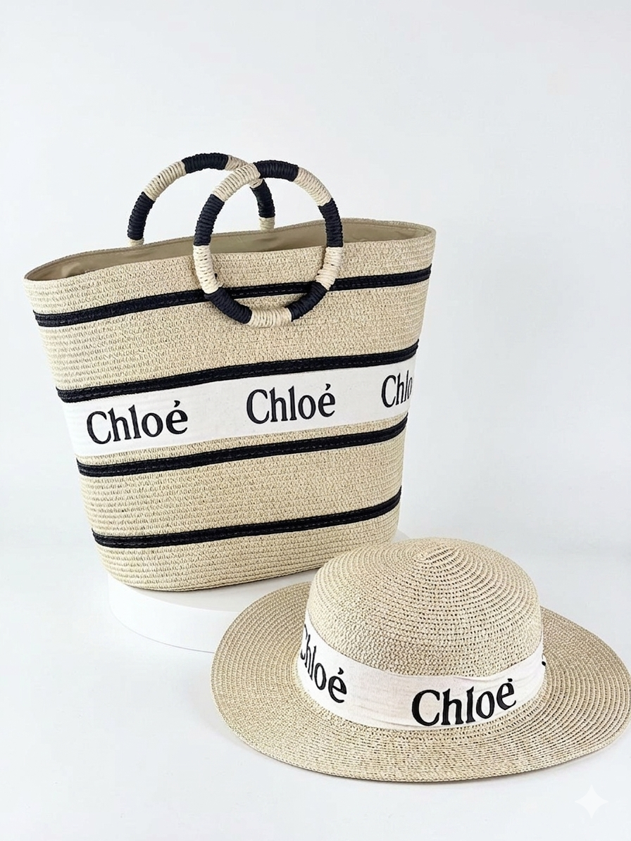 Chloé Woody Basket Bag & Raffia Hat Set
