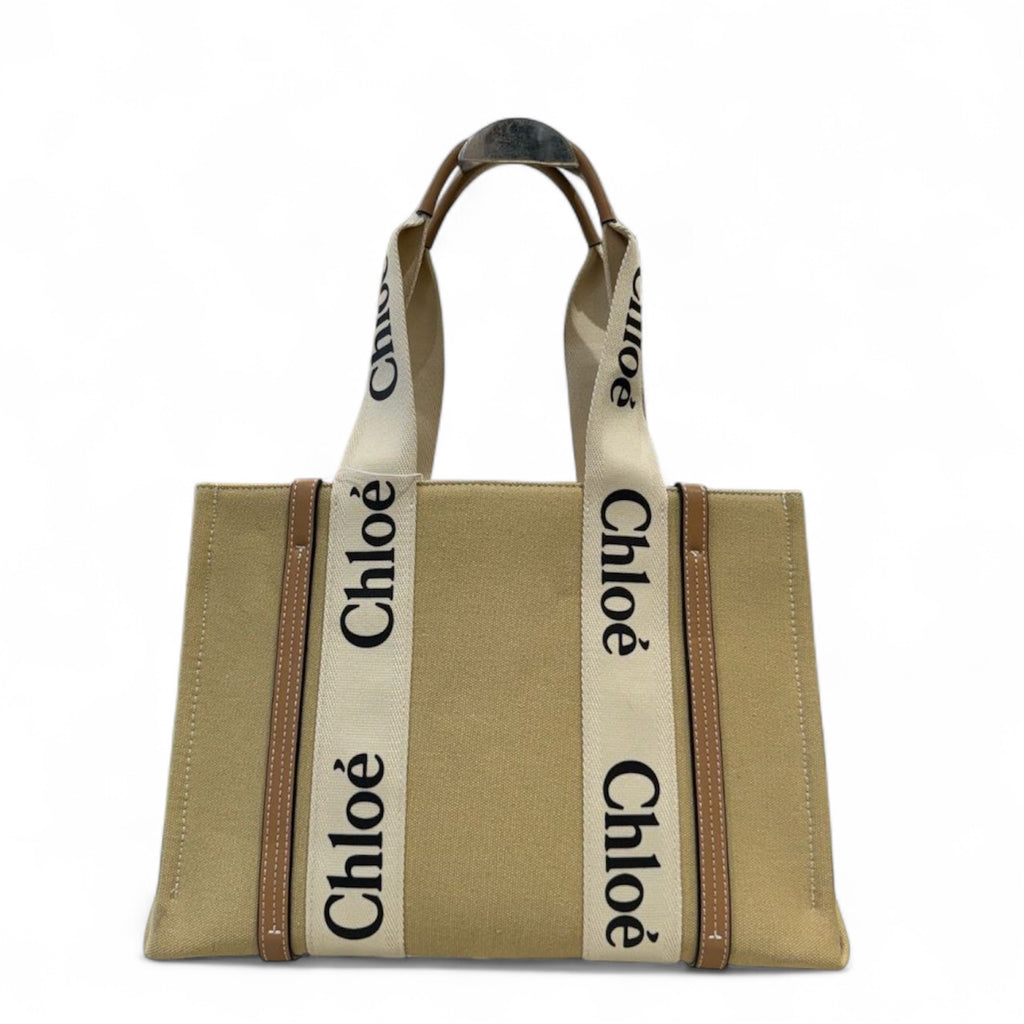 Chloé Medium Woody Tote Bag In Linen