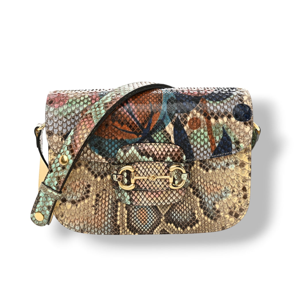 Gucci Horsebit Python Print Shoulder Bag