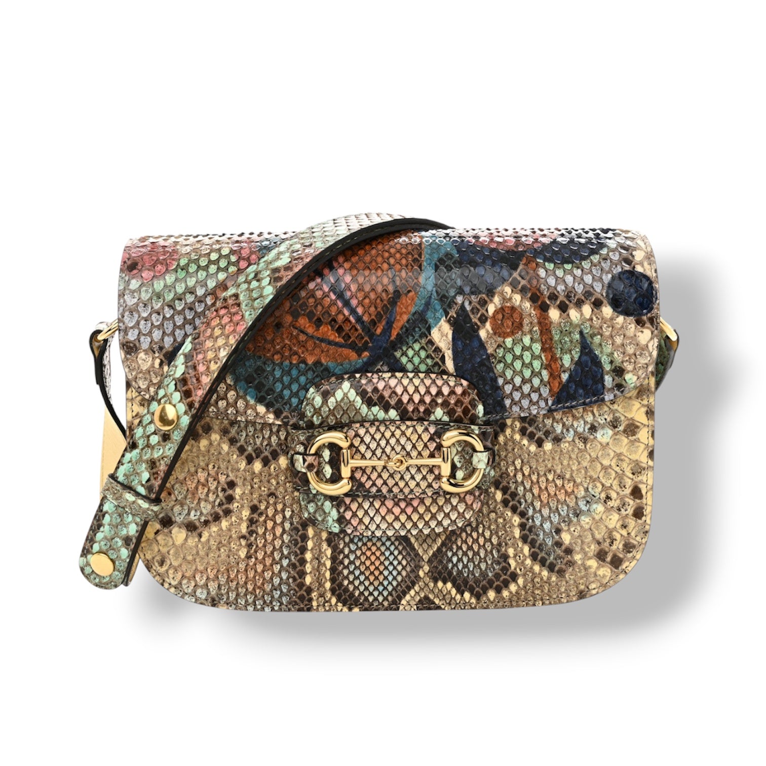 Gucci Horsebit Python Print Shoulder Bag