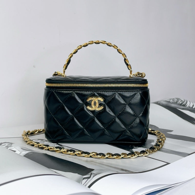 Chanel Black Calfskin Chain Vanity Bag
