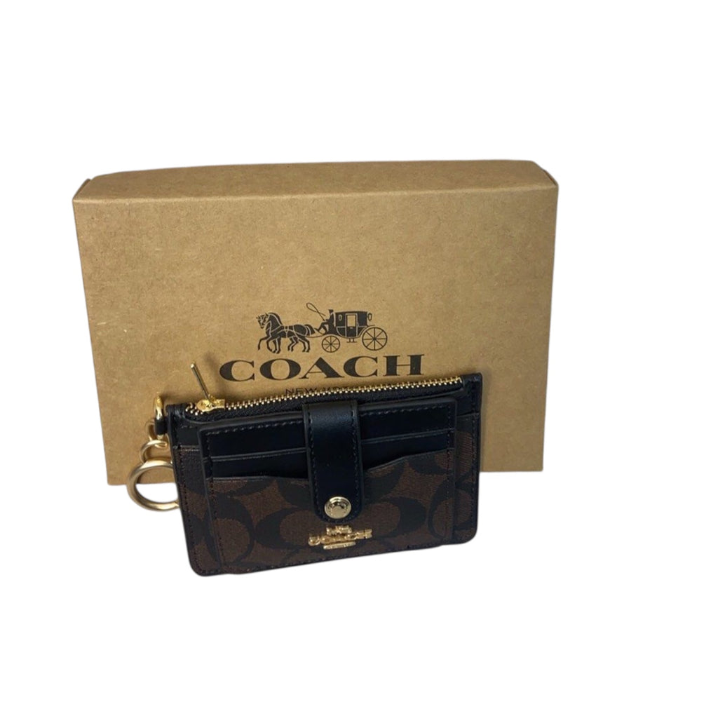 COACH Signature Canvas Card Case with Key Ring