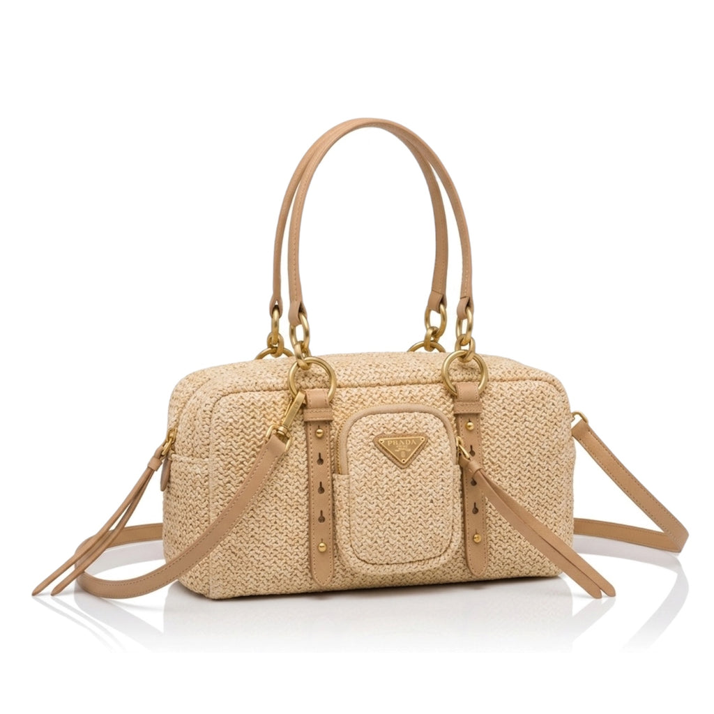 Prada Crochet Raffia Handbag with Pouch