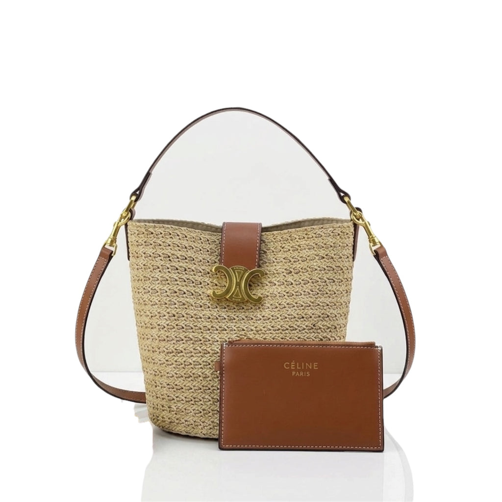 Celine Teen Triomphe Panier in Raffia and Calfskin
