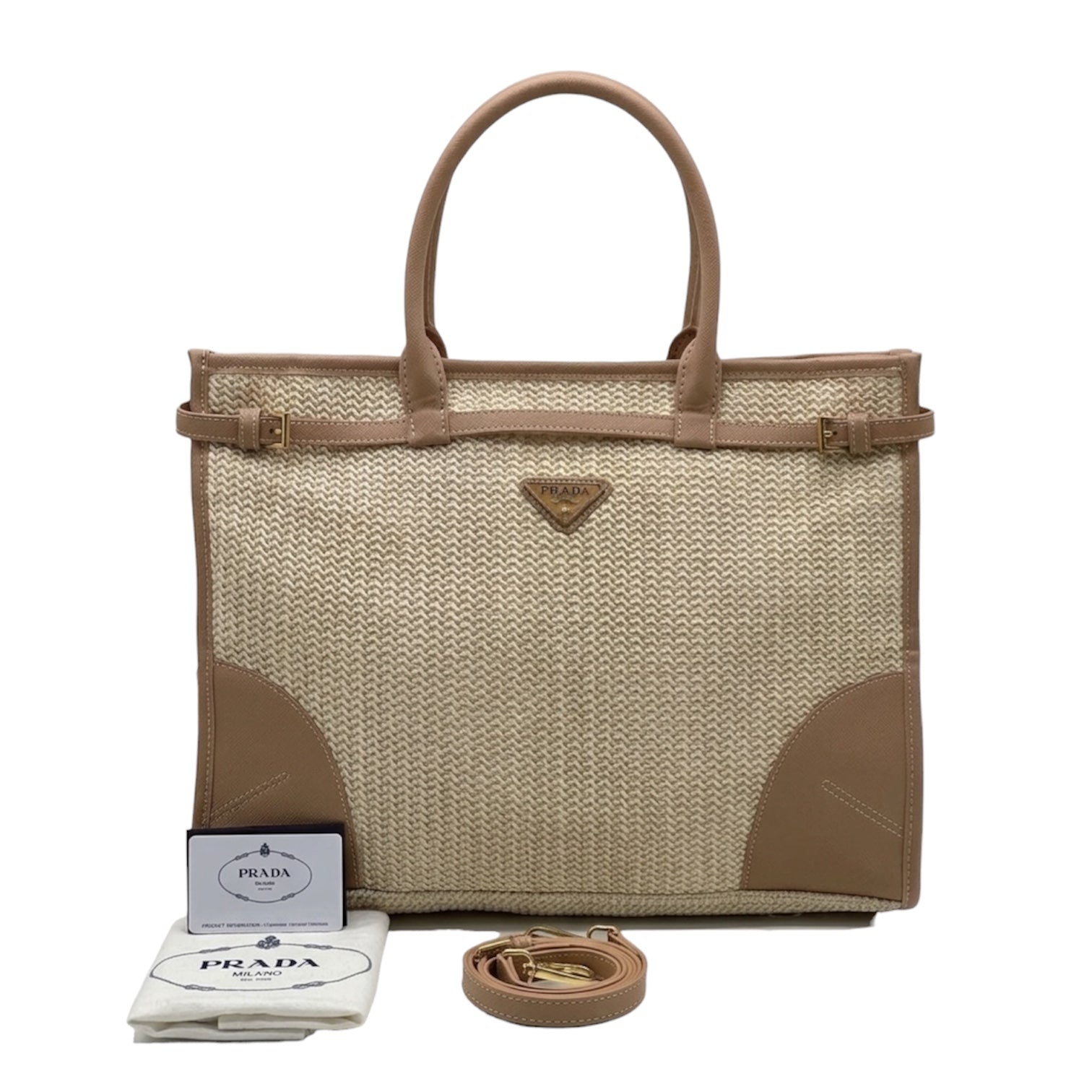 Prada Galleria Raffia and Saffiano Leather Tote Bag