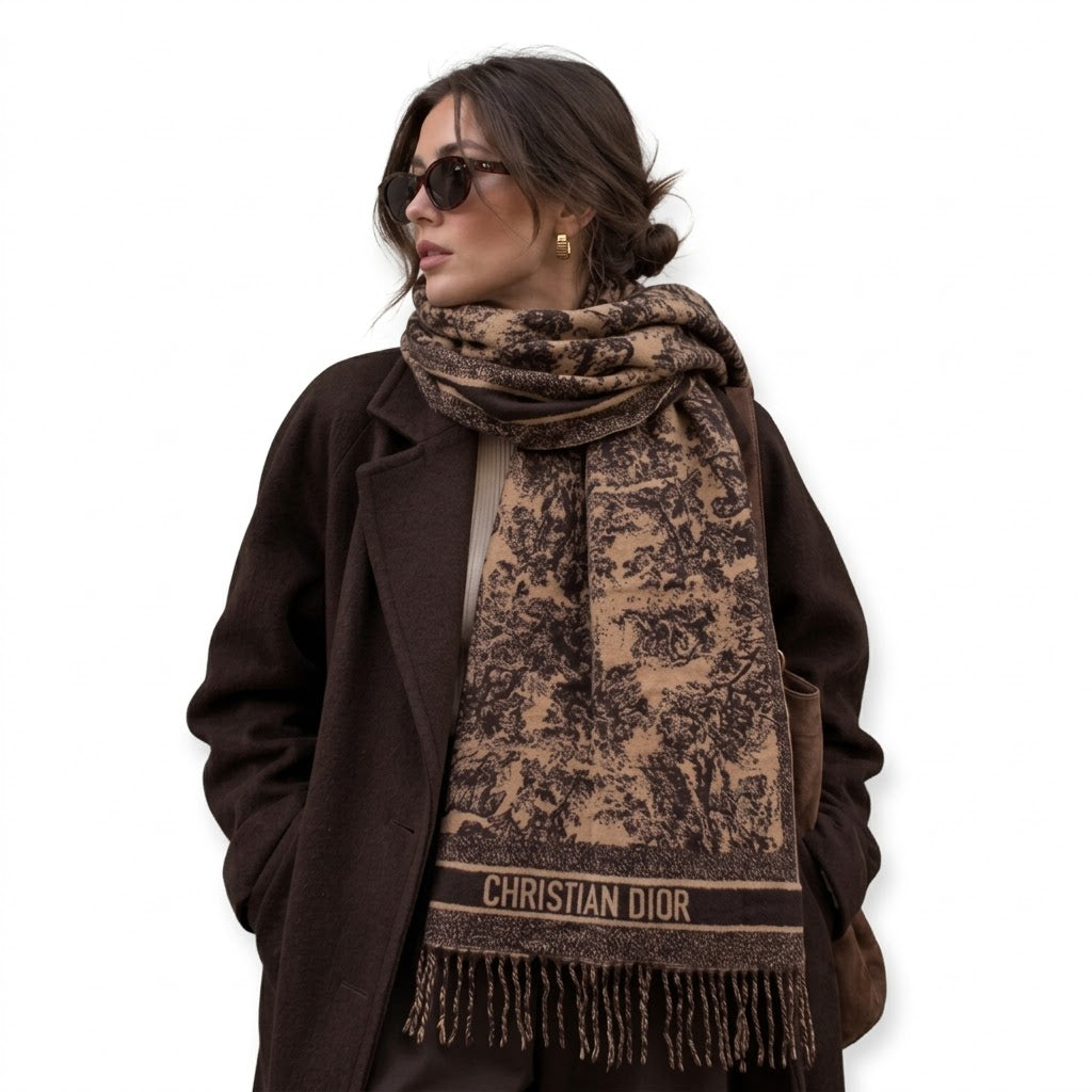Christian Dior Toile de Jouy Fringed Scarf