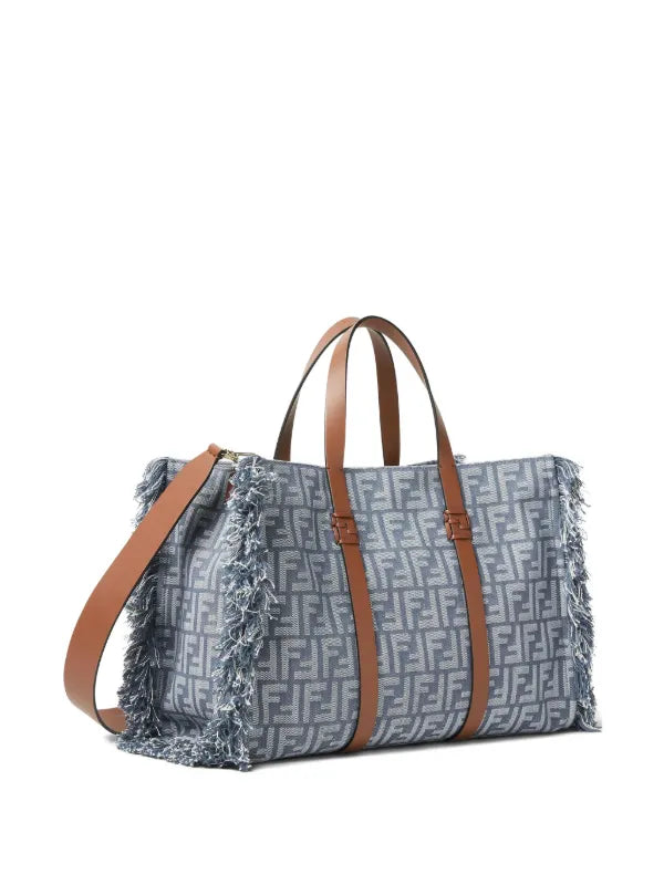 FENDI FF-logo frayed tote bag