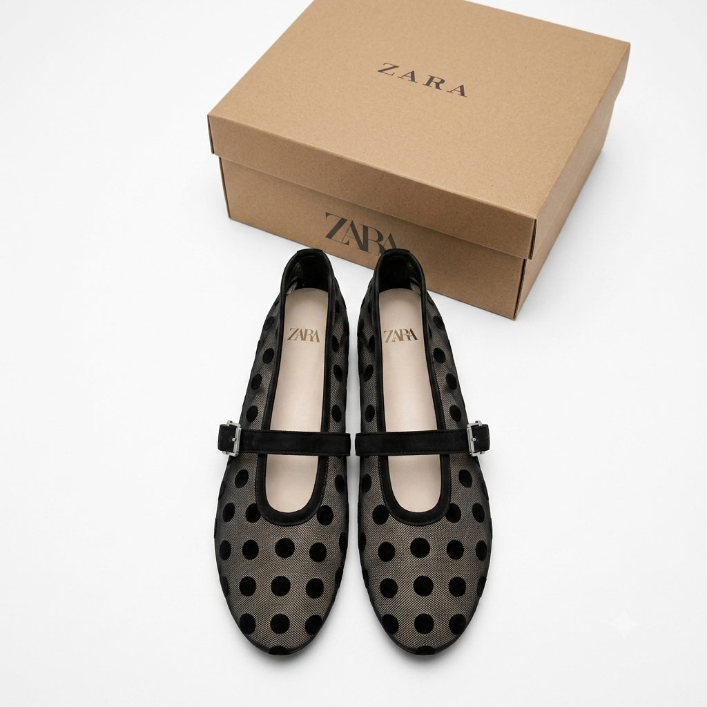 ZARA Polka Dot Mesh Mary Jane Flats