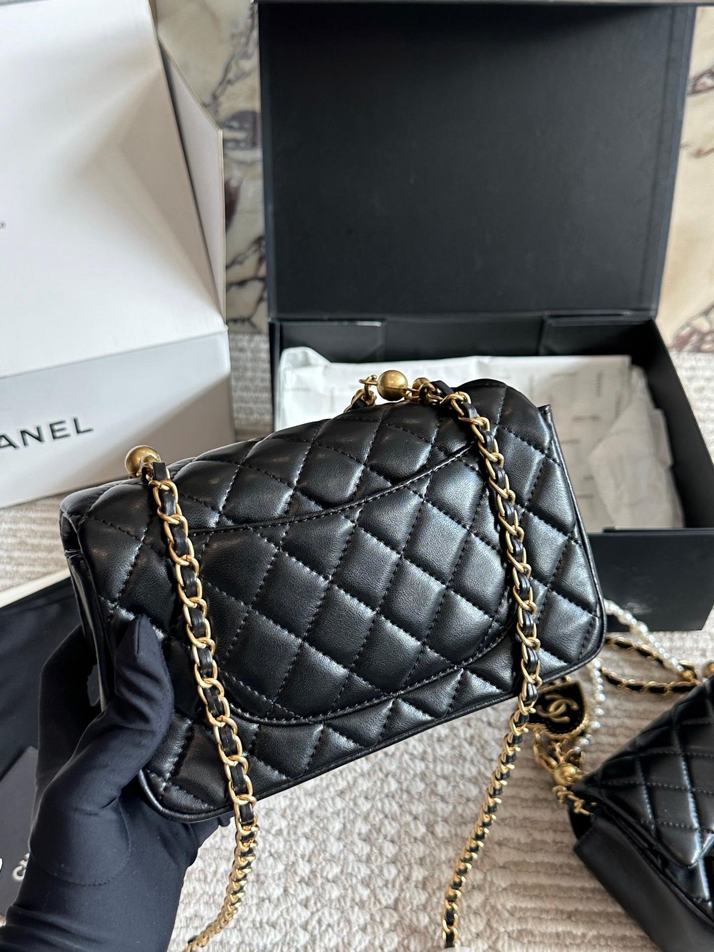 Mini Quilted Chain Shoulder Bag with Charm Details
