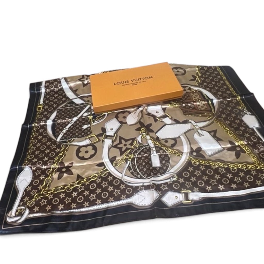 Louis Vuitton Monogram Leather Goods Print Silk Square Scarf