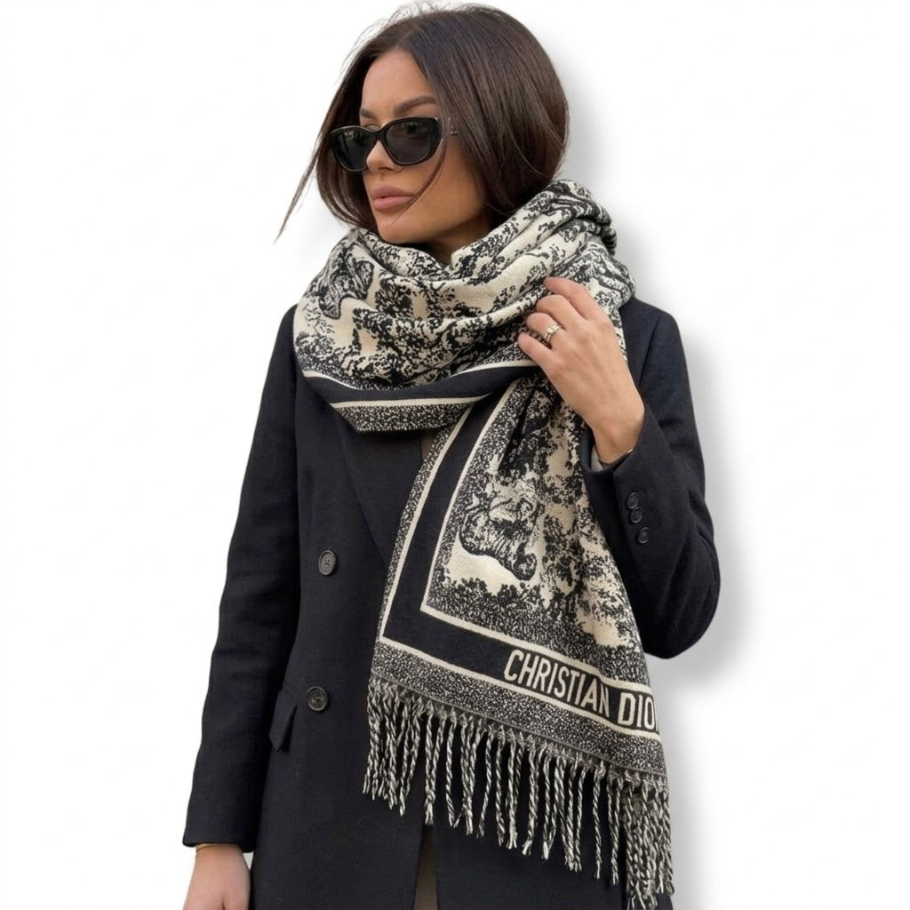 Christian Dior Toile de Jouy Fringed Scarf