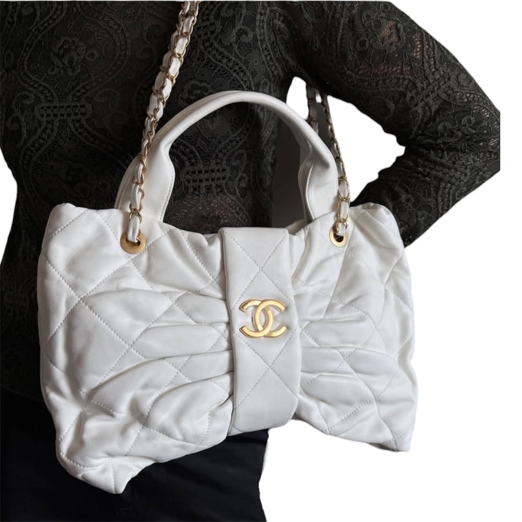 Chanel Quilted Bow Top Handle Bag with Chain Strap
