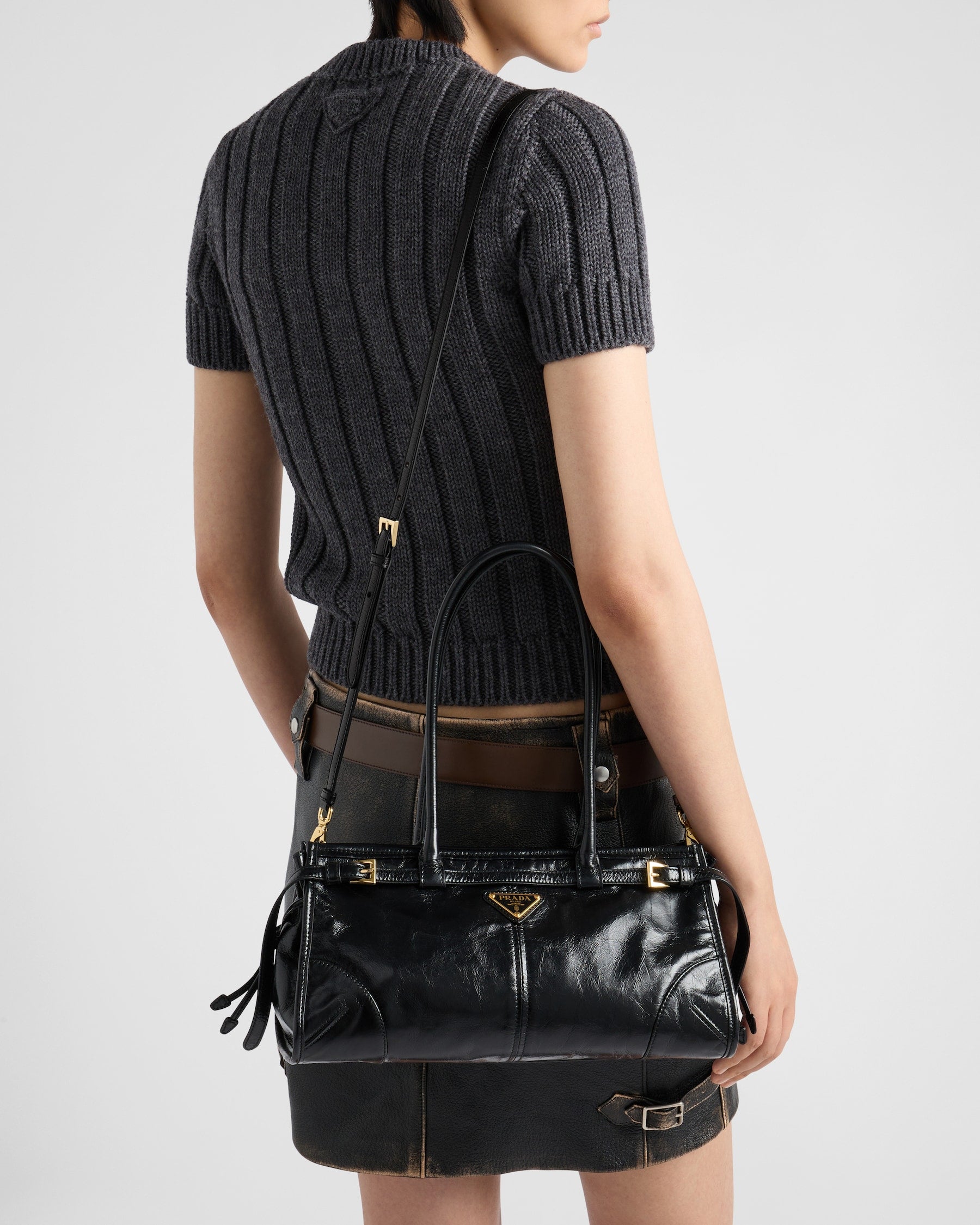Prada Buckle Leather Shoulder Bag