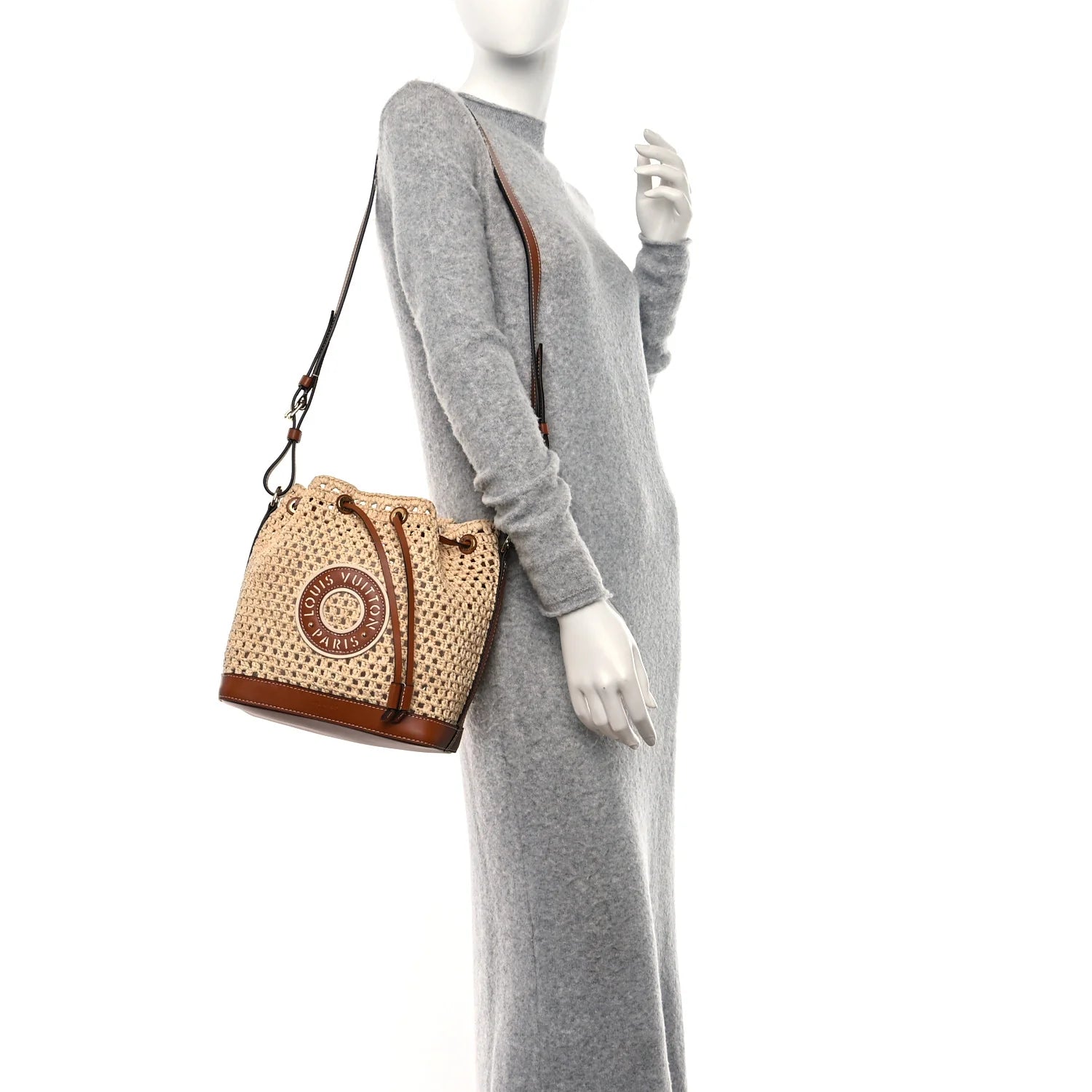 Louis Vuitton Raffia Bucket Bag with Leather Trim