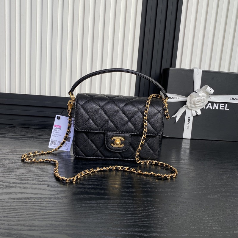 Chanel Shiny Caviar Quilted Mini Top Handle Flap Bag