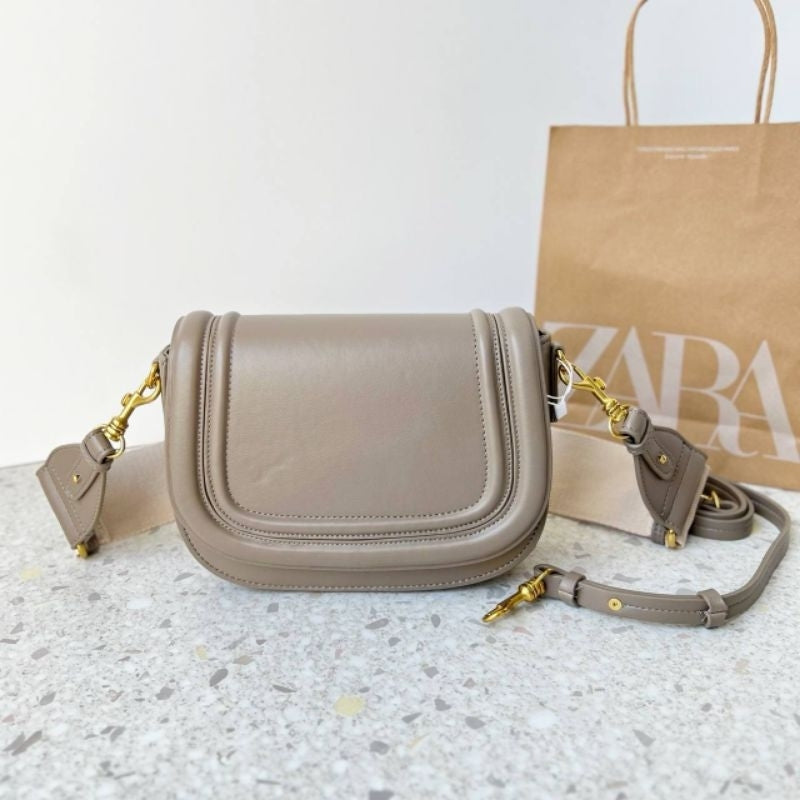 Zara Leather Crossbody Saddle Bag