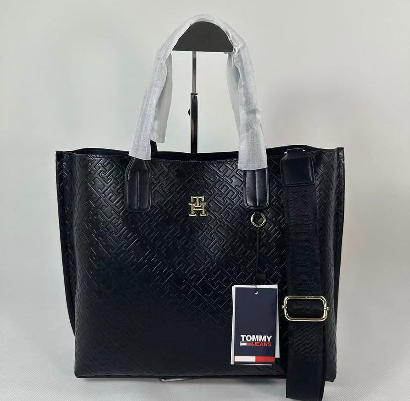 TOMMY HILFIGER TH MONOGRAM EMBOSSED TOTE