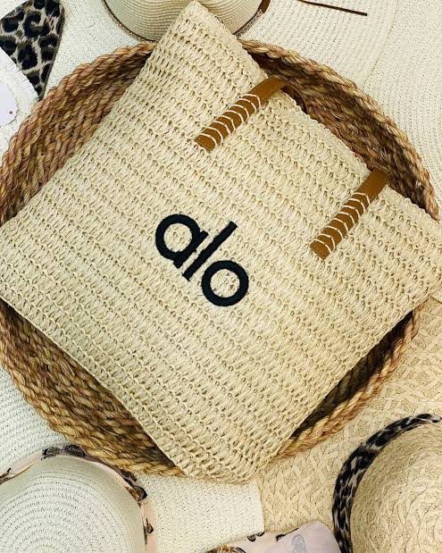 Alo Yoga Straw Tote Bag with Leather Handles