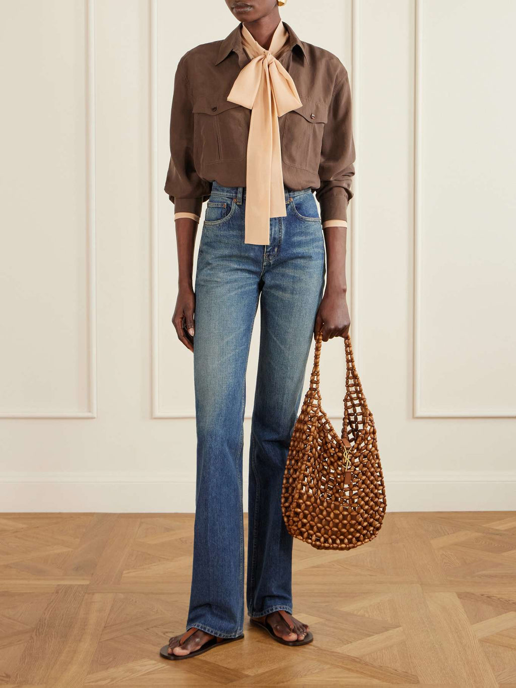 Saint Laurent LE 5 À 7 Hobo Bag in Beaded Wood