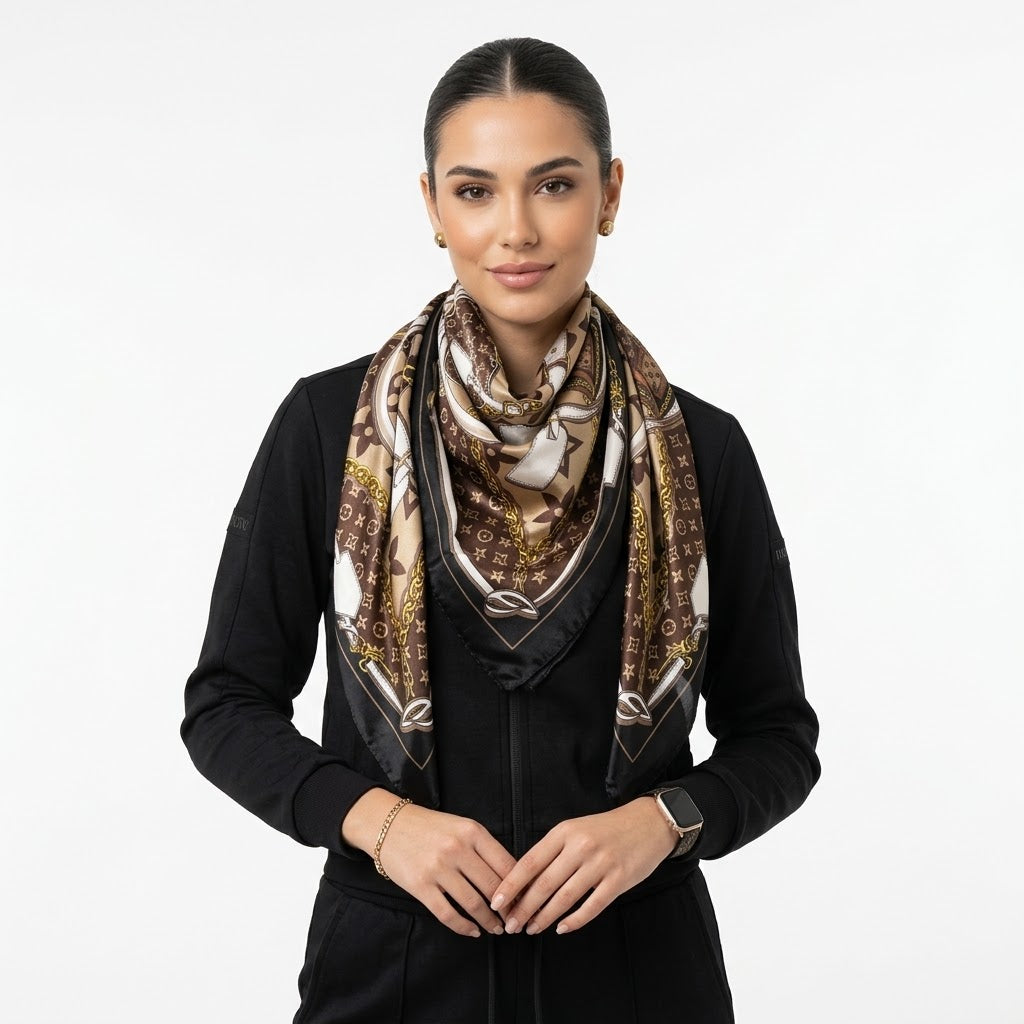 Louis Vuitton Monogram Leather Goods Print Silk Square Scarf