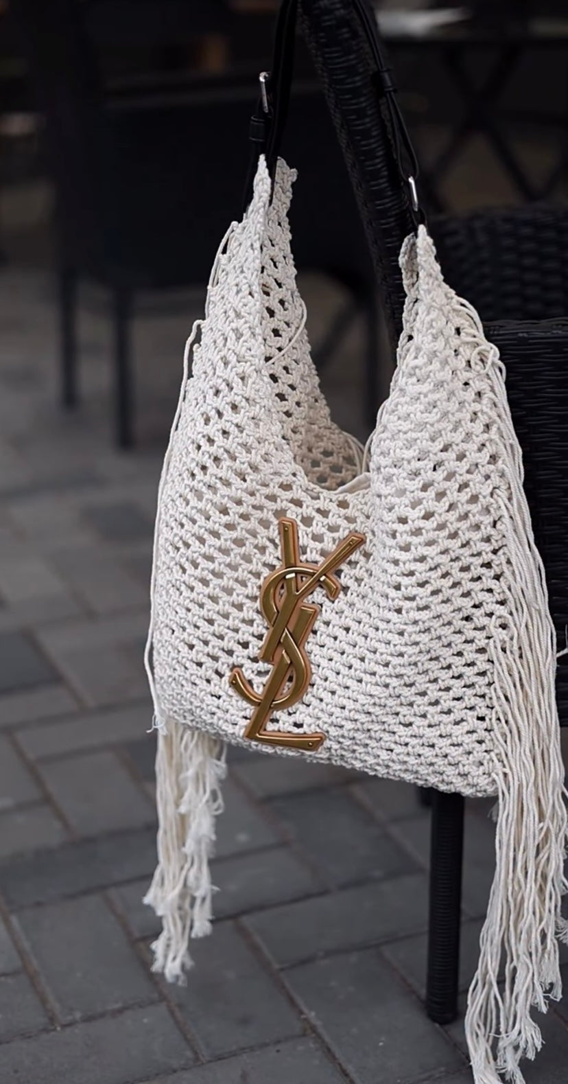 Saint Laurent Crochet Fringe Hobo Bag