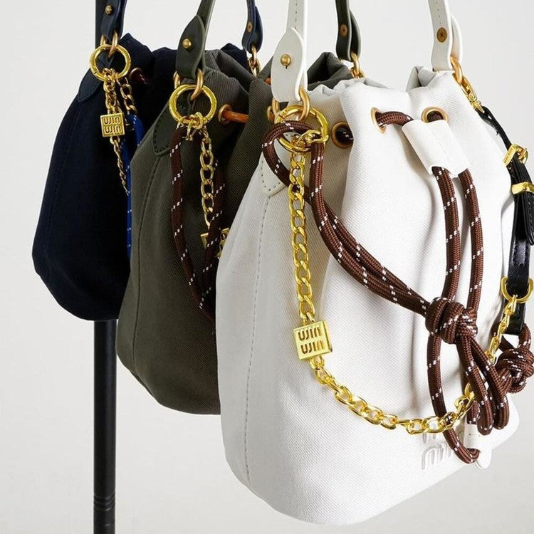 Miu Miu Logo Canvas Drawstring Bucket Bag