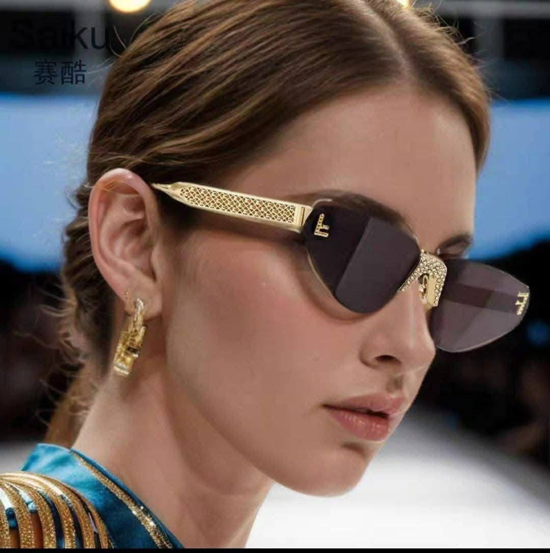 Fendi Crystal-Embellished Rimless Cat-Eye Sunglasses