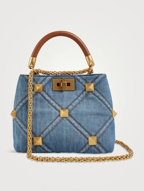 Valentino Garavani Roman Stud Denim Top Handle Bag