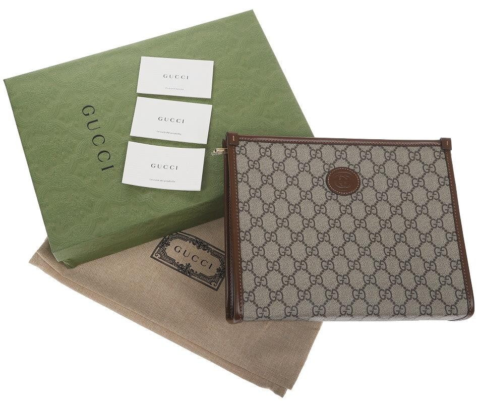 GUCCI BROWN GG INTERLOCKING POUCH