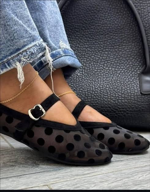 ZARA Polka Dot Mesh Mary Jane Flats