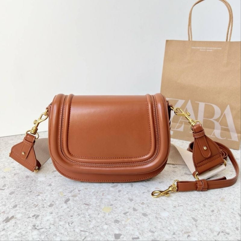 Zara Leather Crossbody Saddle Bag