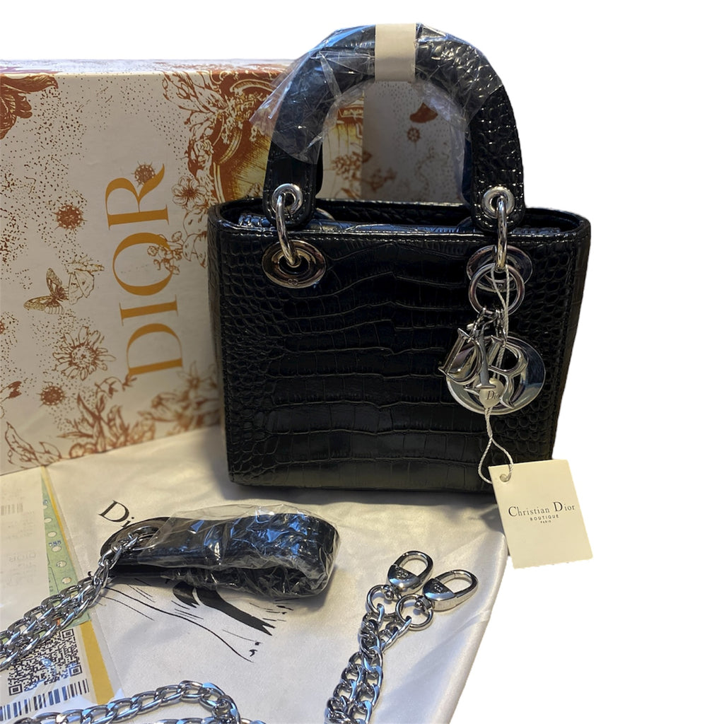 Lady Dior Crocodile-Embossed Bag