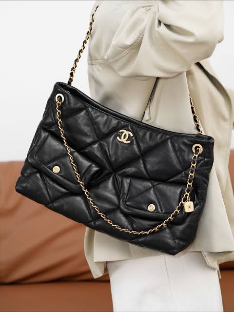Chanel Large Quilted Pocket Tote Bag