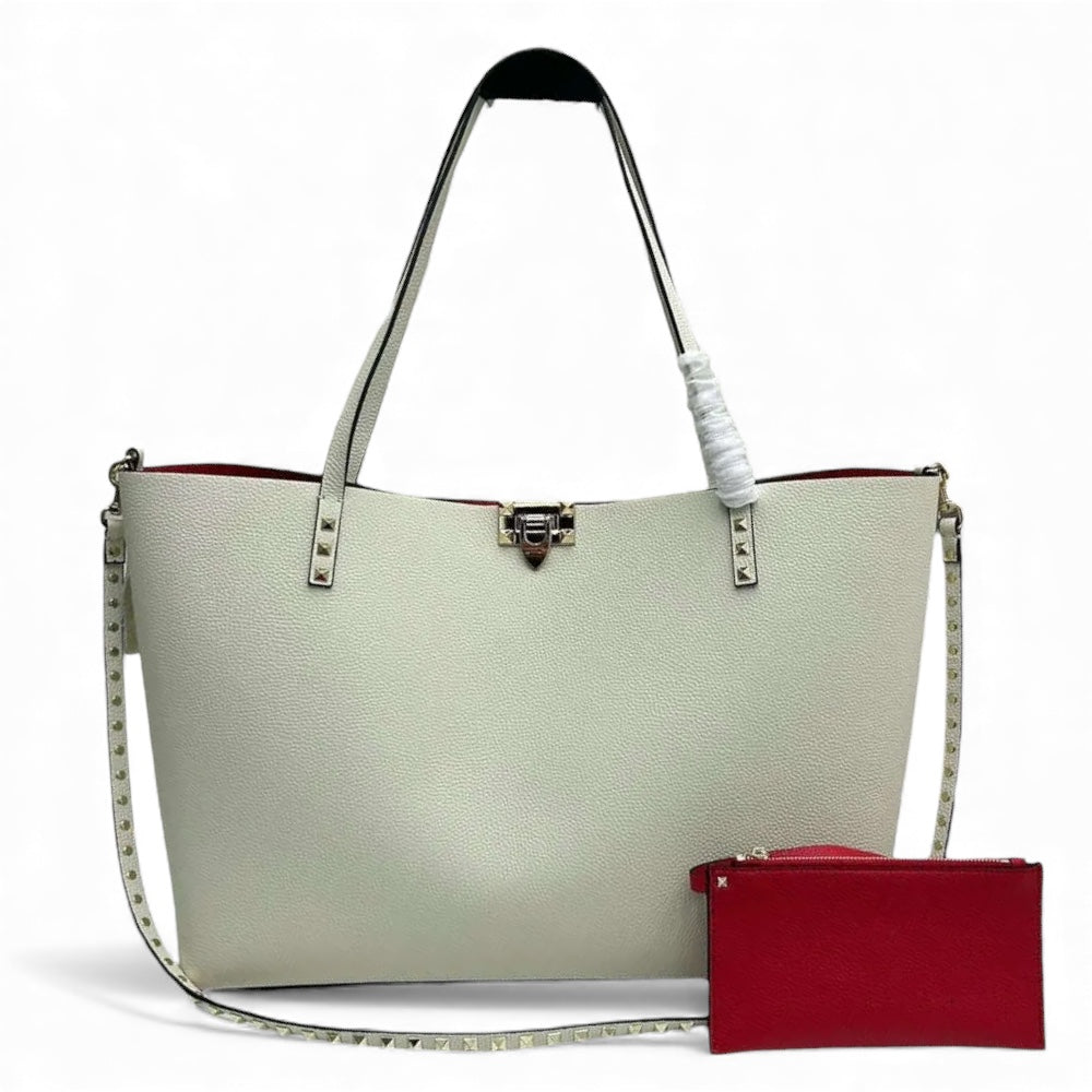 Valentino Rockstud Leather Tote Bag with Detachable Pouch