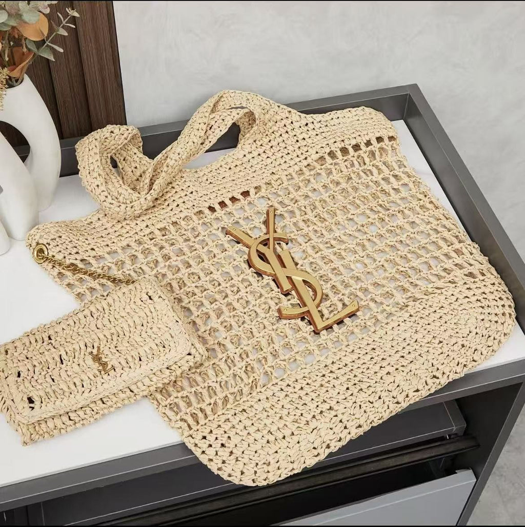 Saint Laurent Panier Medium Tote in Crochet Raffia