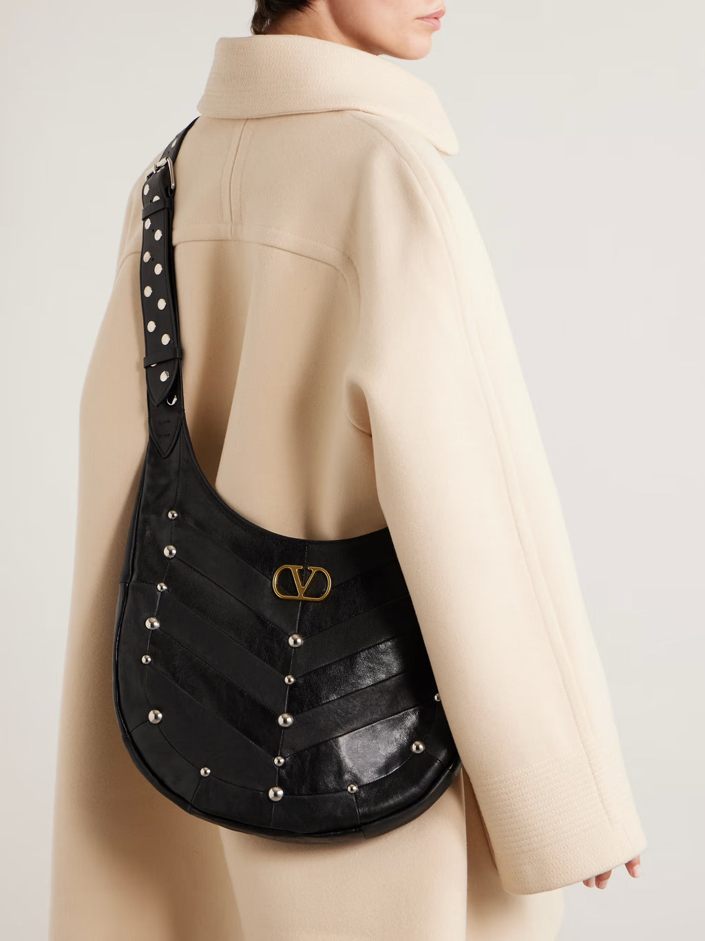 Valentino Garavani VLogo Suede Studded Hobo Bag