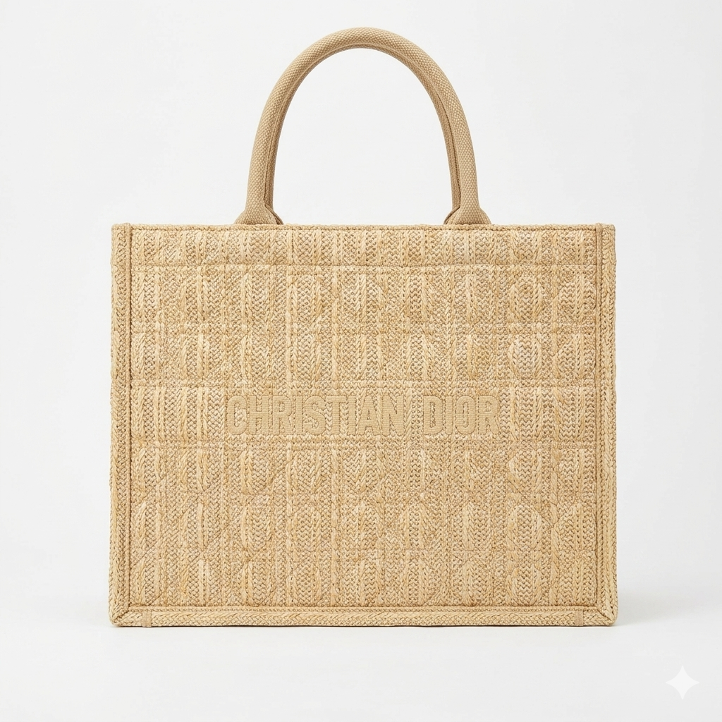 Christian Dior Raffia-Effect Book Tote