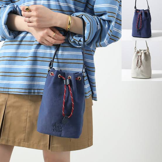 Miu Miu Logo Canvas Drawstring Bucket Bag