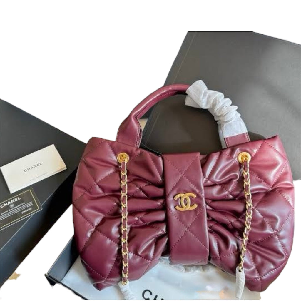 Chanel Quilted Bow Top Handle Bag with Chain Strap
