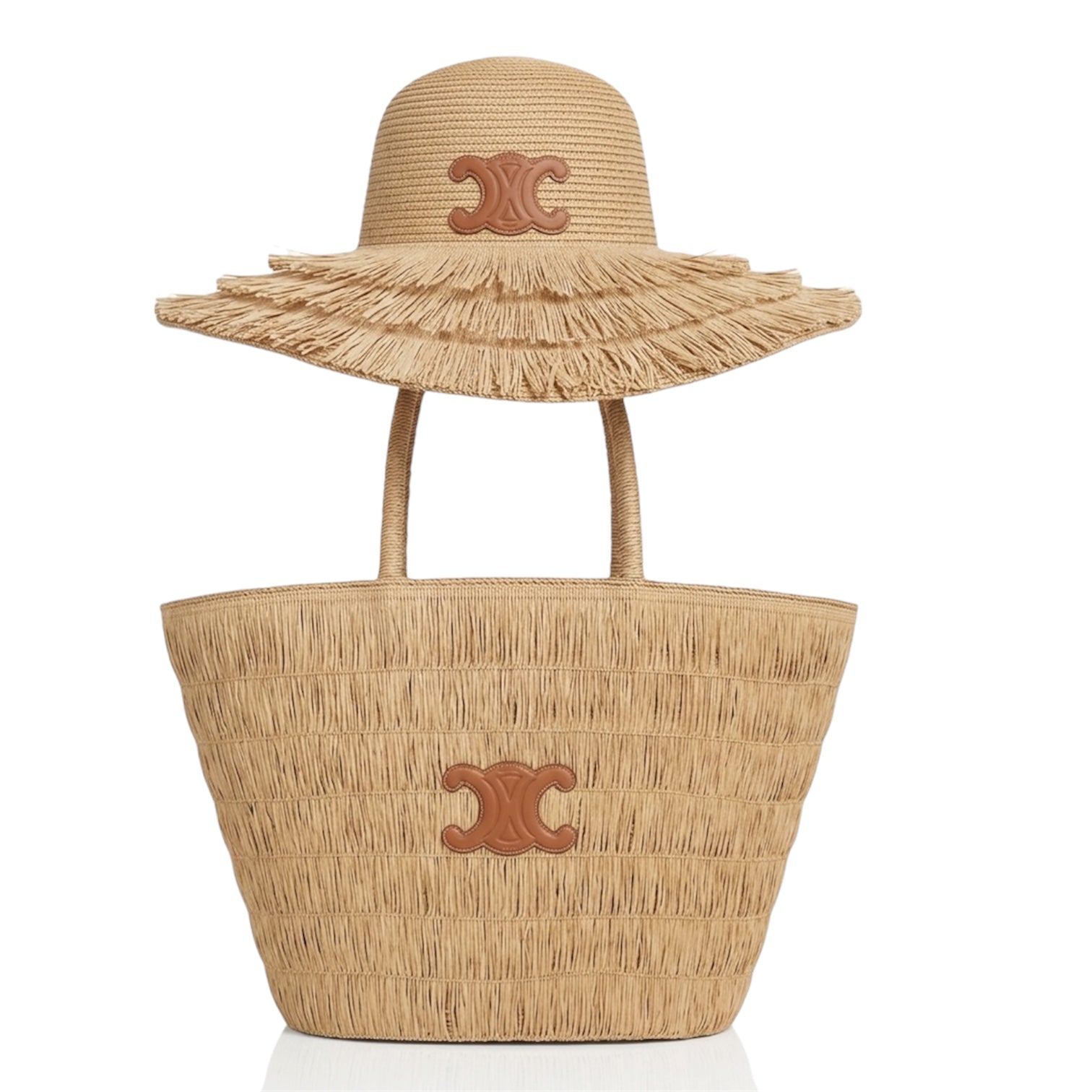 Celine Triomphe Panier Tote & Raffia Hat Set