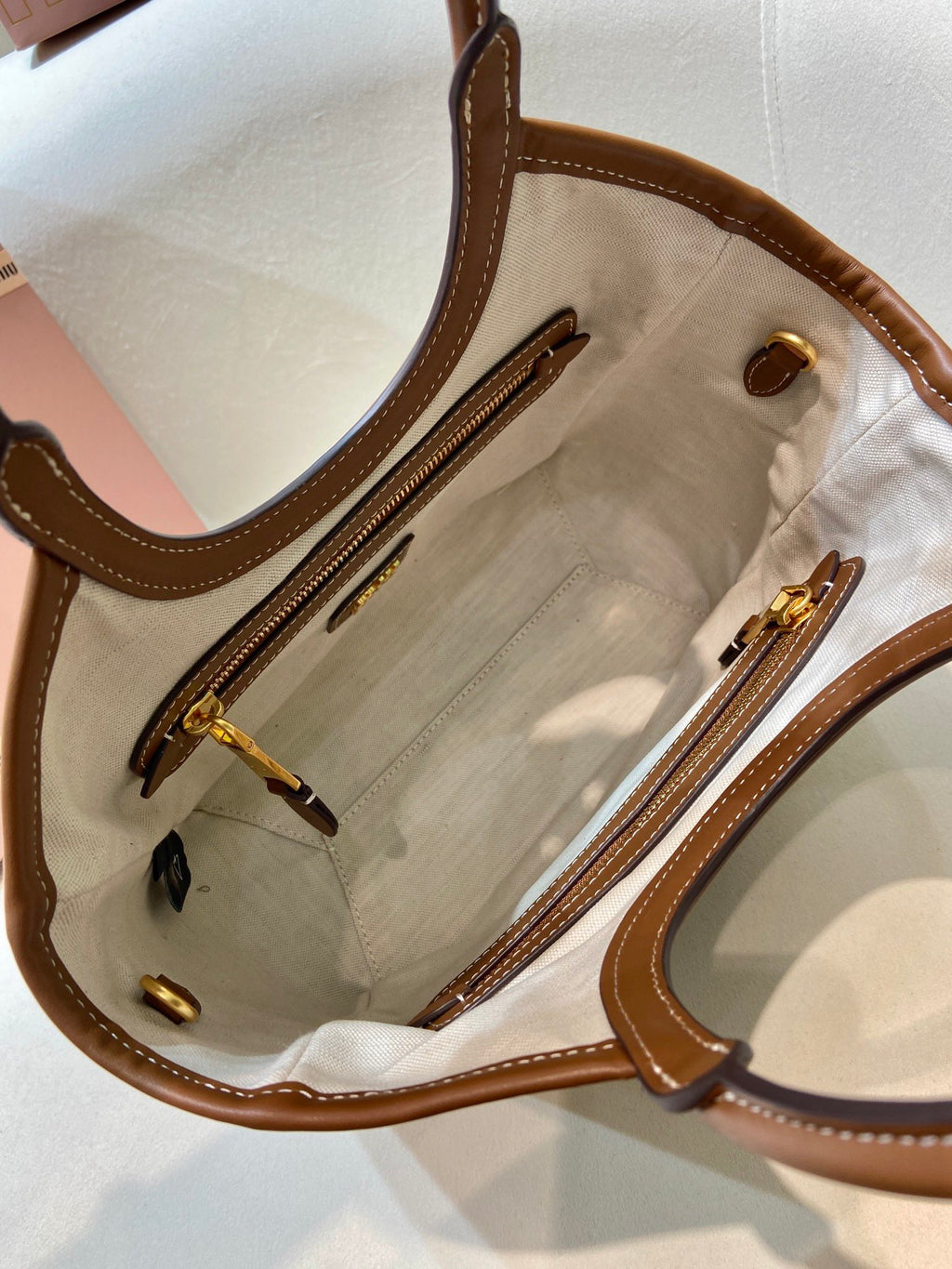 Miu Miu Canvas Leather Tote