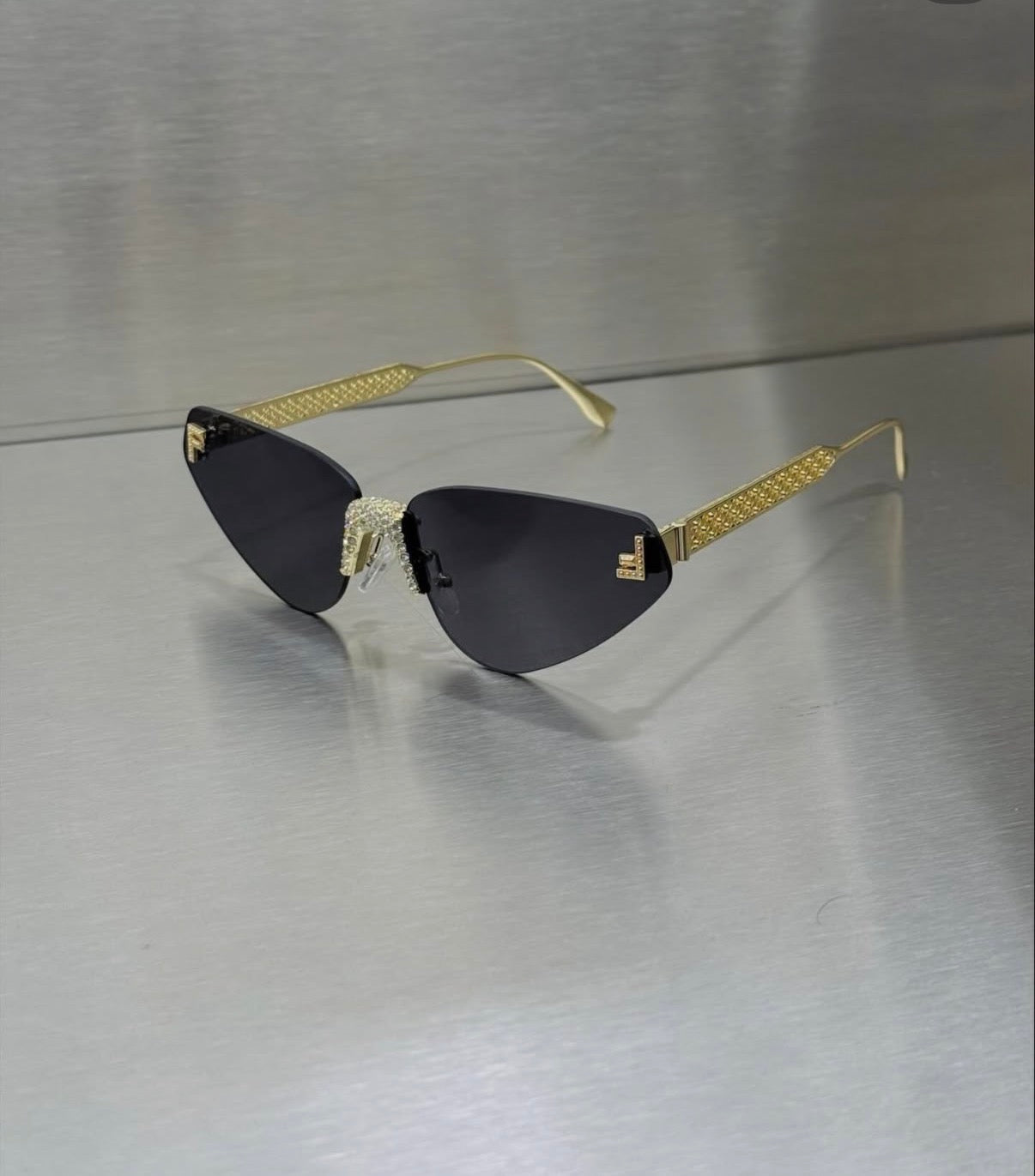 Fendi Crystal-Embellished Rimless Cat-Eye Sunglasses