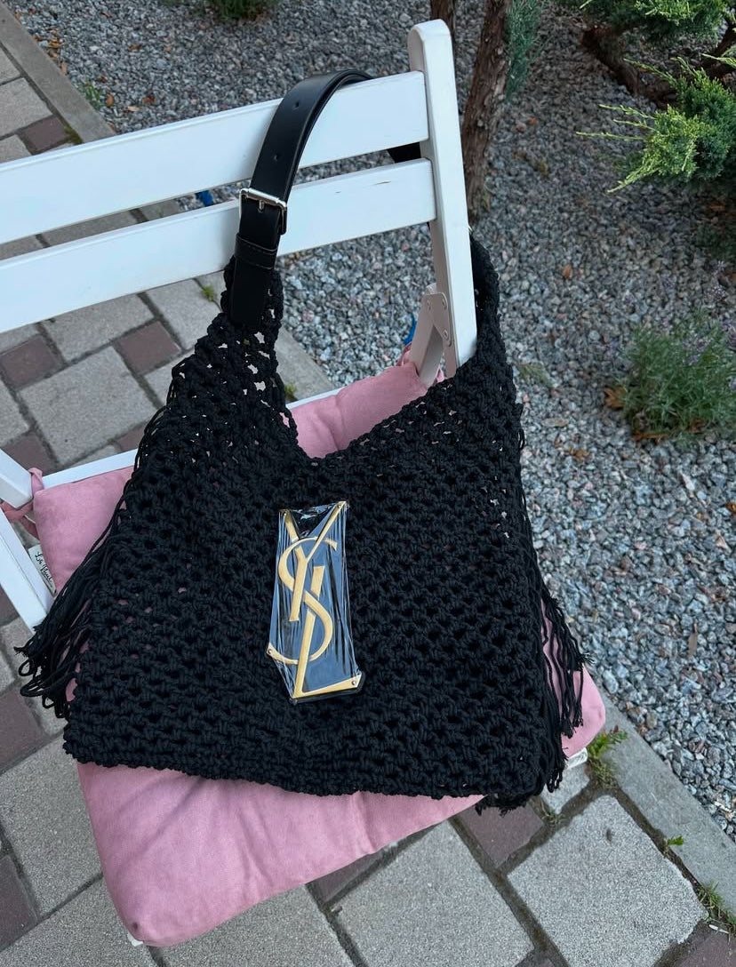 Saint Laurent Crochet Fringe Hobo Bag